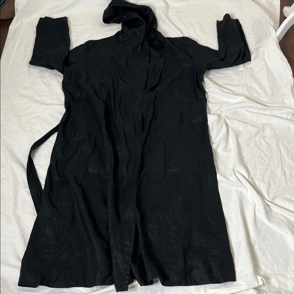 Eileen Fisher Women's Organic Linen Trench Coat Black L Lagenlook Quiet Luxury - Picture 13 of 16